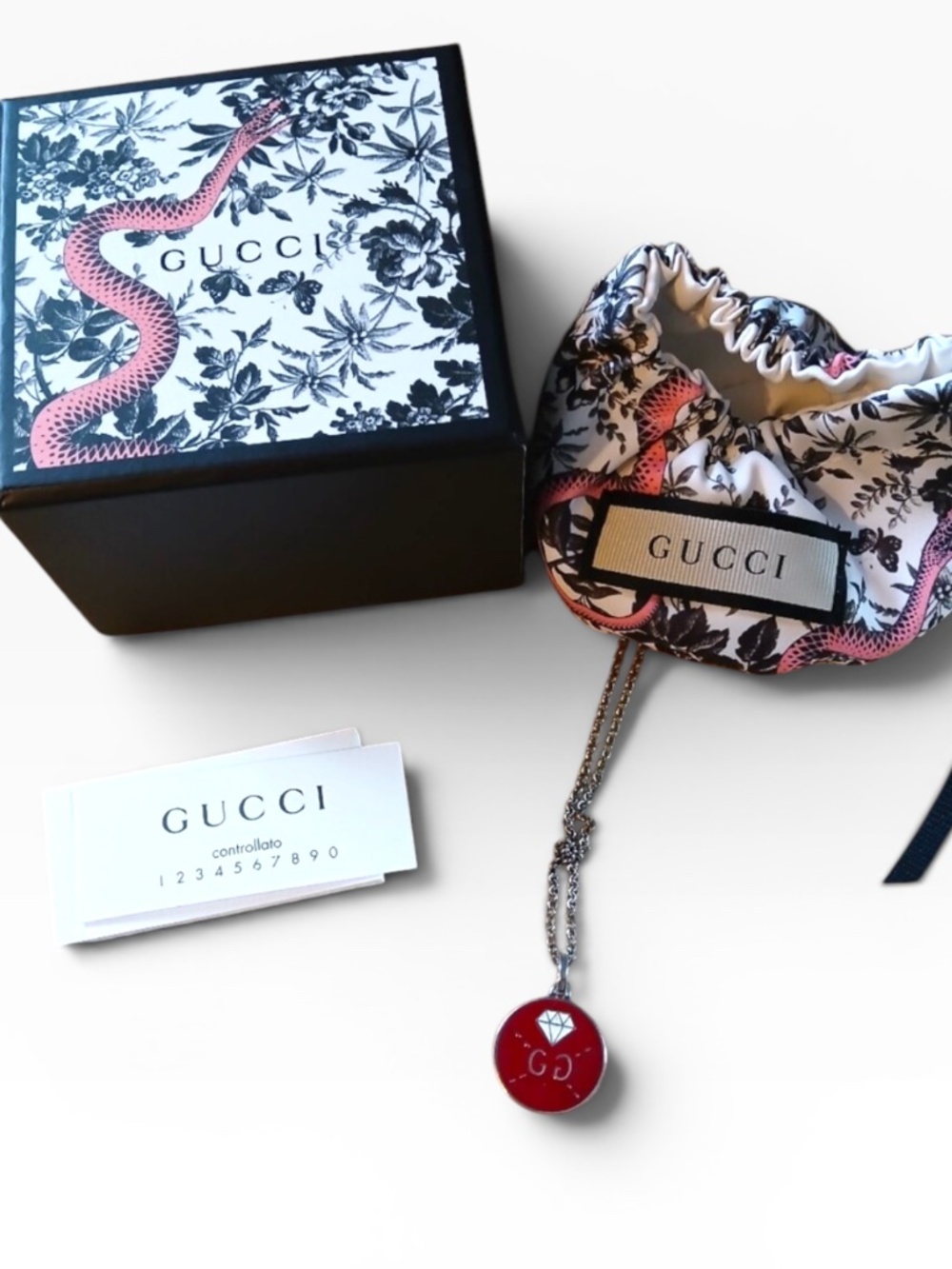 Gucci Ghost 925 Silver Red Enamel Pendant Necklace - EUC
